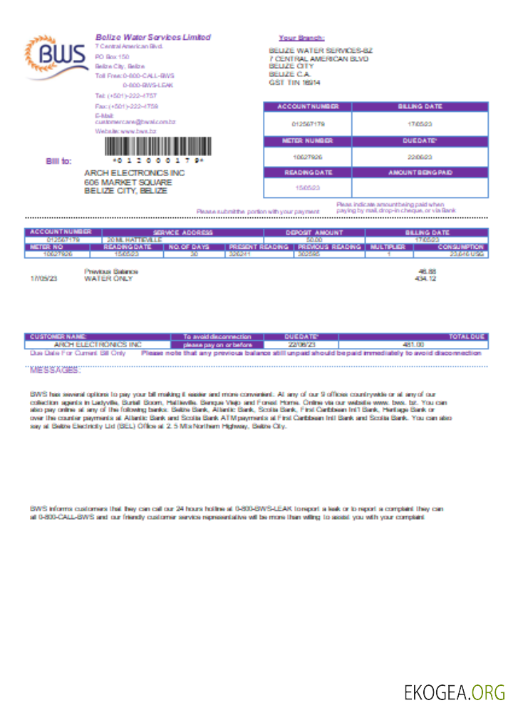 Projet de loi sur les services publics de Belize Water Services Limited, SCR